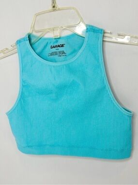 Garage lBlue Ribbed Crop Top Small Womens